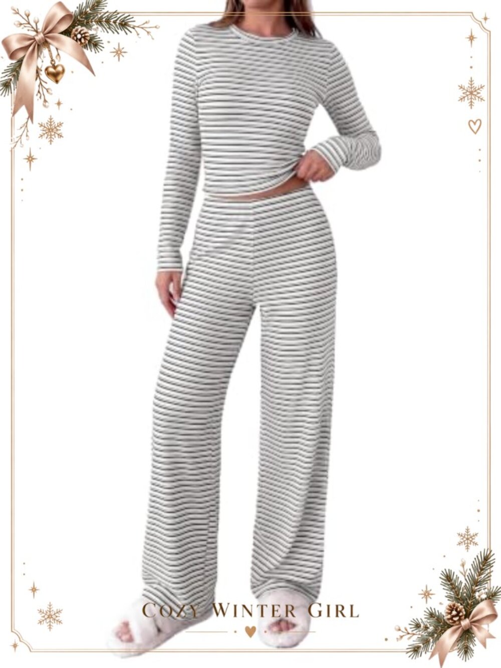 PRETTYGARDEN Women's 2 Piece Striped Lounge Set Crop Top Wide Leg Pants